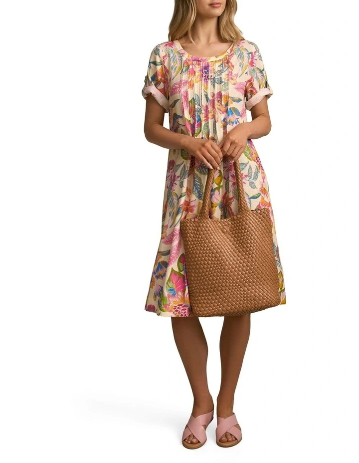 Linen Blend Pleat Front Dress in Tropical Print image 7