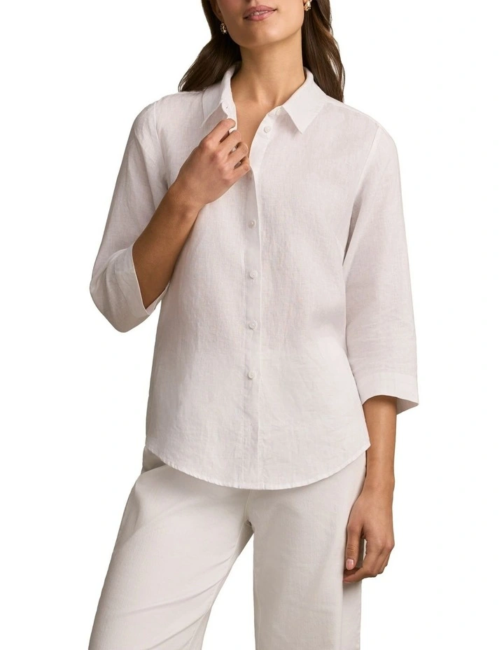 Longline French Linen Shirt in White image 1