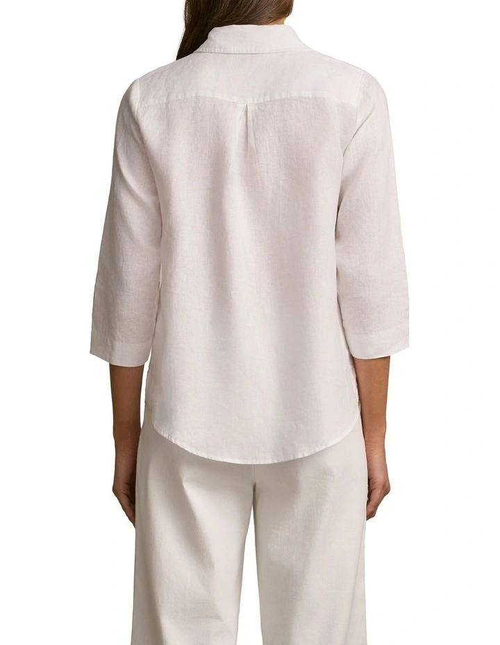 Longline French Linen Shirt in White image 2