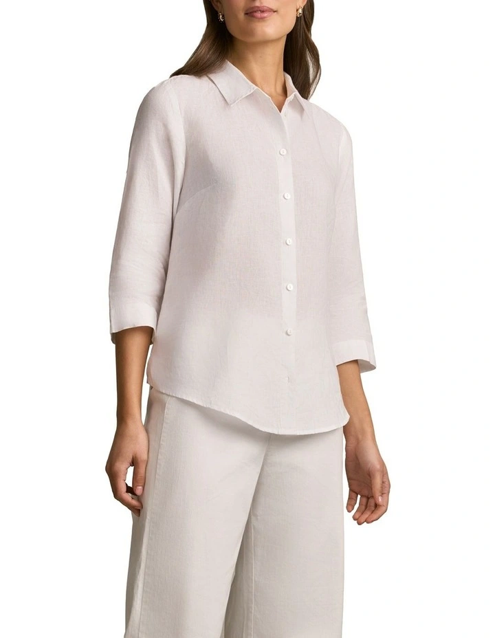 Longline French Linen Shirt in White image 3