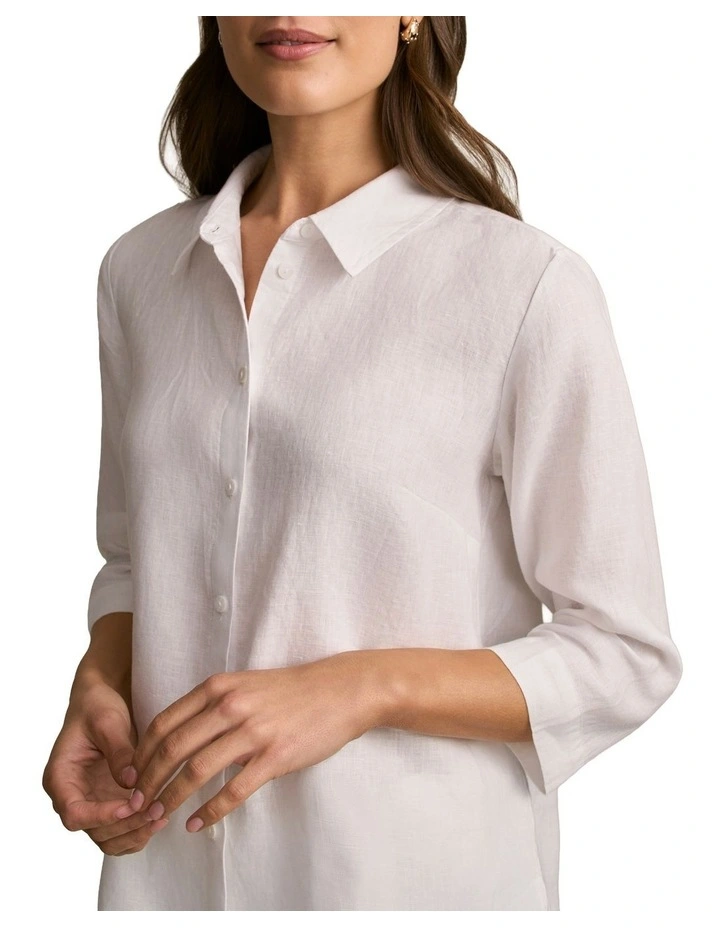 Longline French Linen Shirt in White image 4