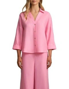 French Linen Resort Shirt in Bubblegum