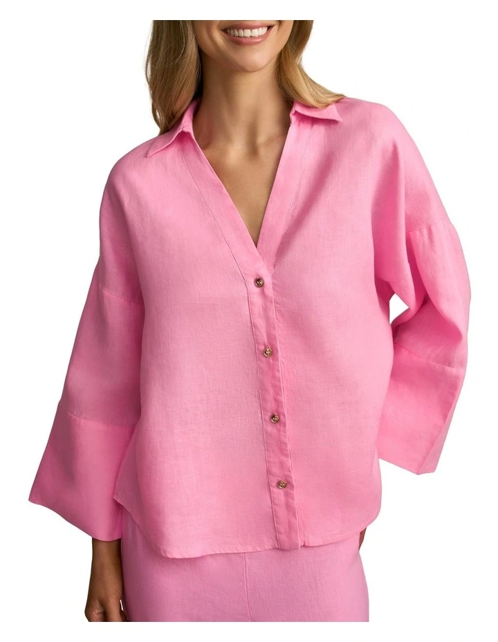 French Linen Resort Shirt in Bubblegum image 3