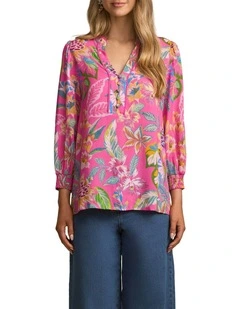 Printed Blouse in Pink Tropical Print