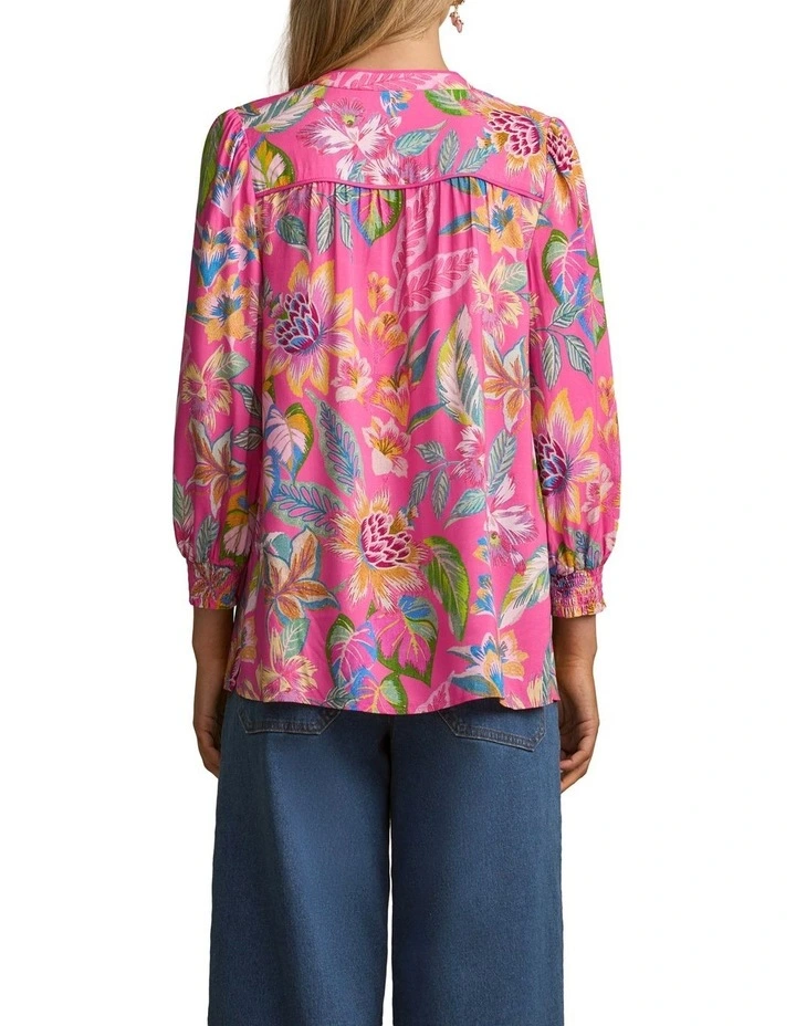 Printed Blouse in Pink Tropical Print image 2
