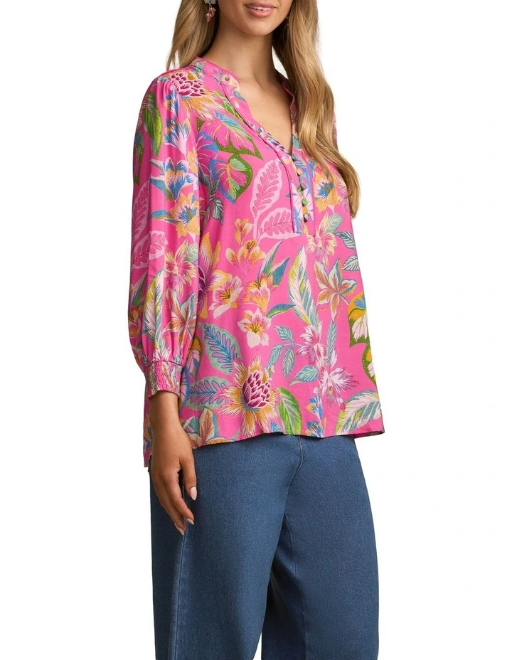 Printed Blouse in Pink Tropical Print image 3