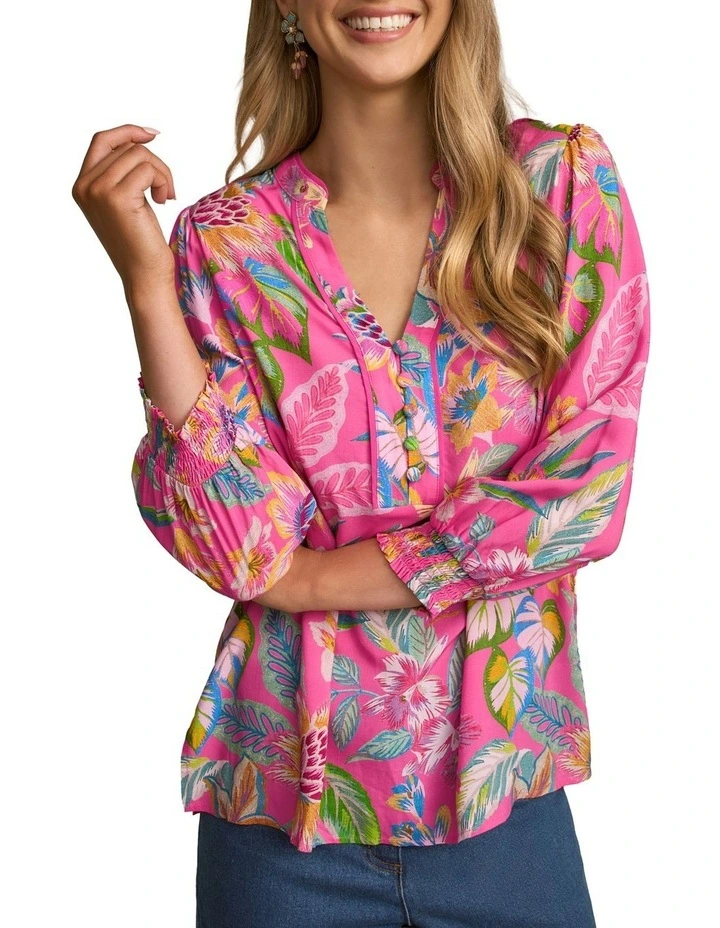 Printed Blouse in Pink Tropical Print image 4