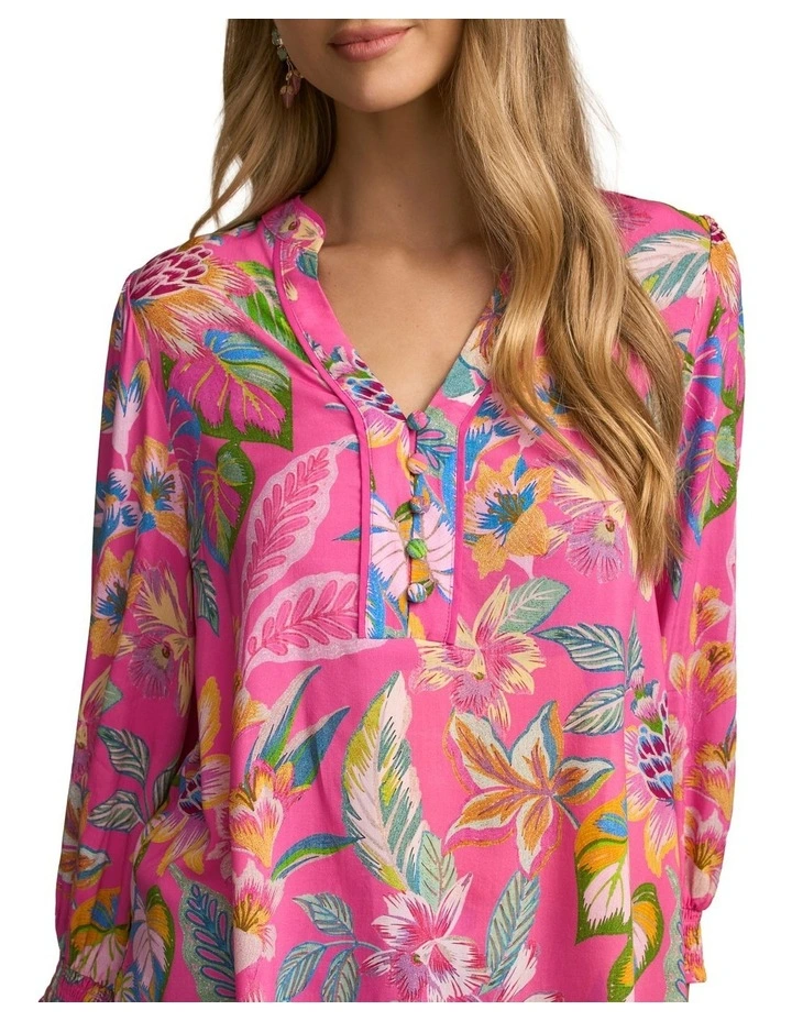 Printed Blouse in Pink Tropical Print image 5
