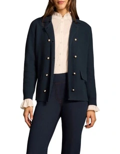 Double Breast Wool Cardi in Ink
