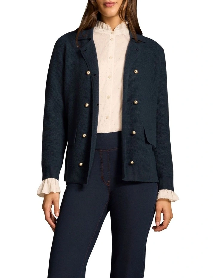 Double Breast Wool Cardi in Ink image 1