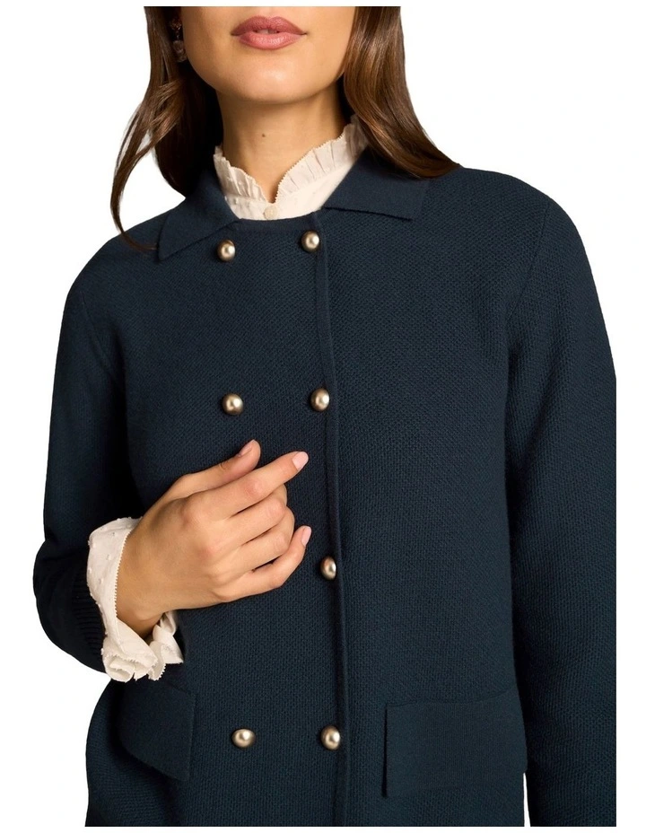 Double Breast Wool Cardi in Ink image 4