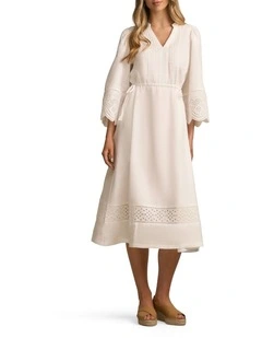 Embroidered Midi Dress in White