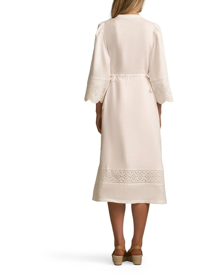 Embroidered Midi Dress in White image 2