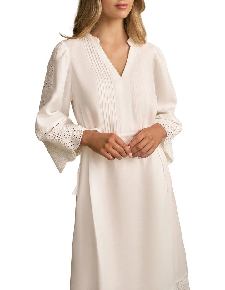 Embroidered Midi Dress in White image 3