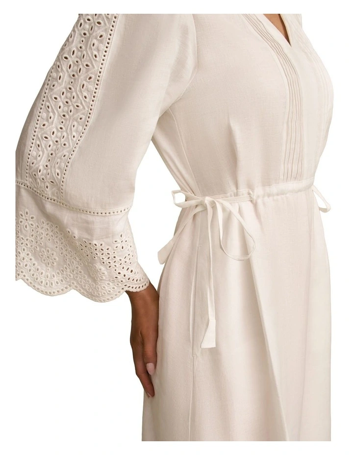Embroidered Midi Dress in White image 5