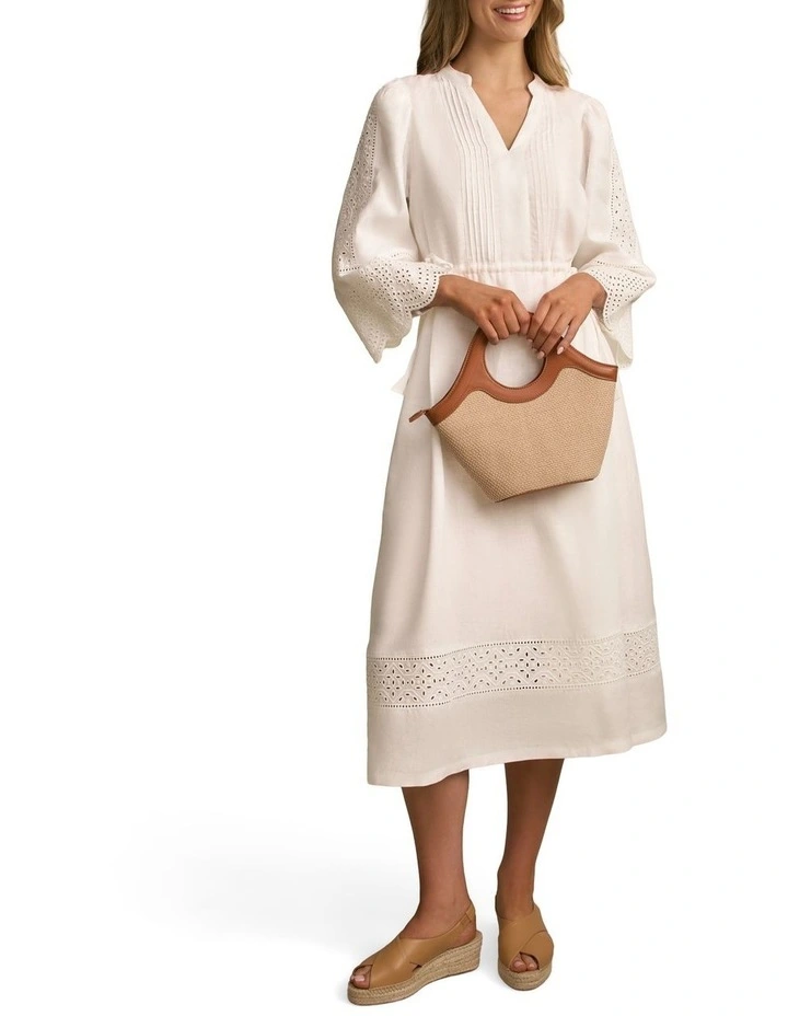 Embroidered Midi Dress in White image 6