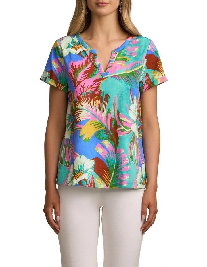 Notch Neck Cotton Tee in Tropics Print image 1