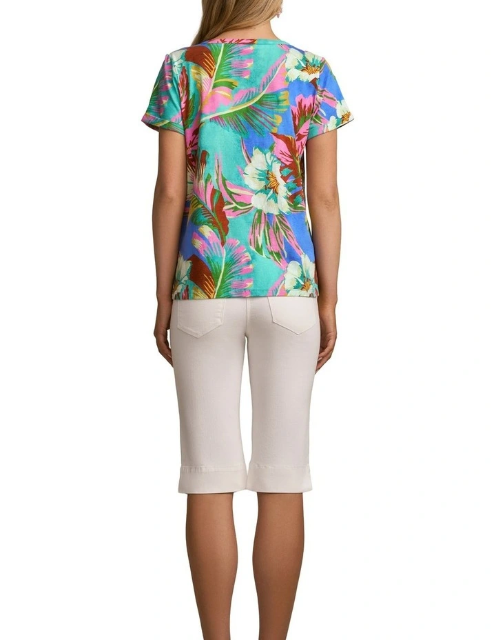 Notch Neck Cotton Tee in Tropics Print image 2