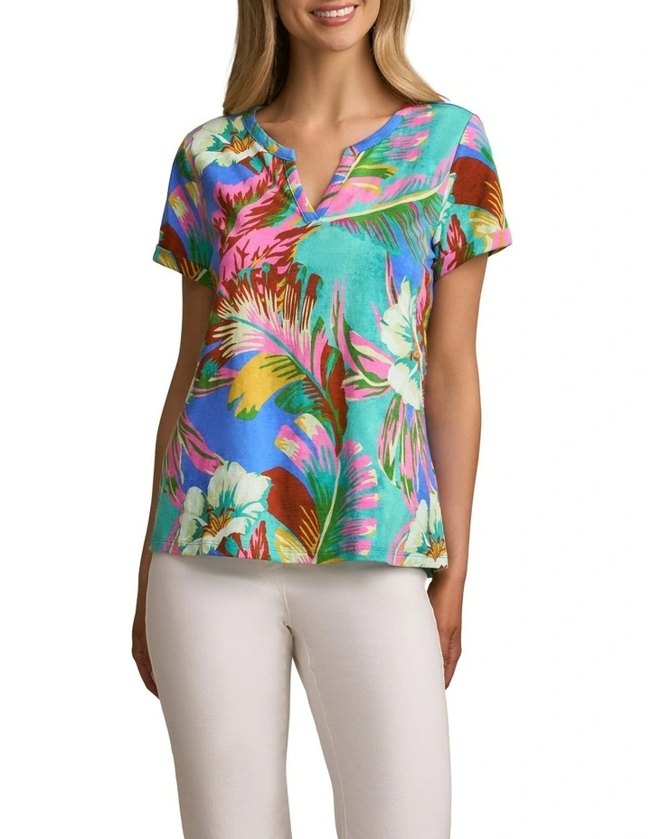 Notch Neck Cotton Tee in Tropics Print image 3