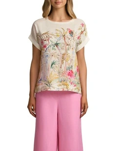 Printed Linen Mix Top in Jungle Print