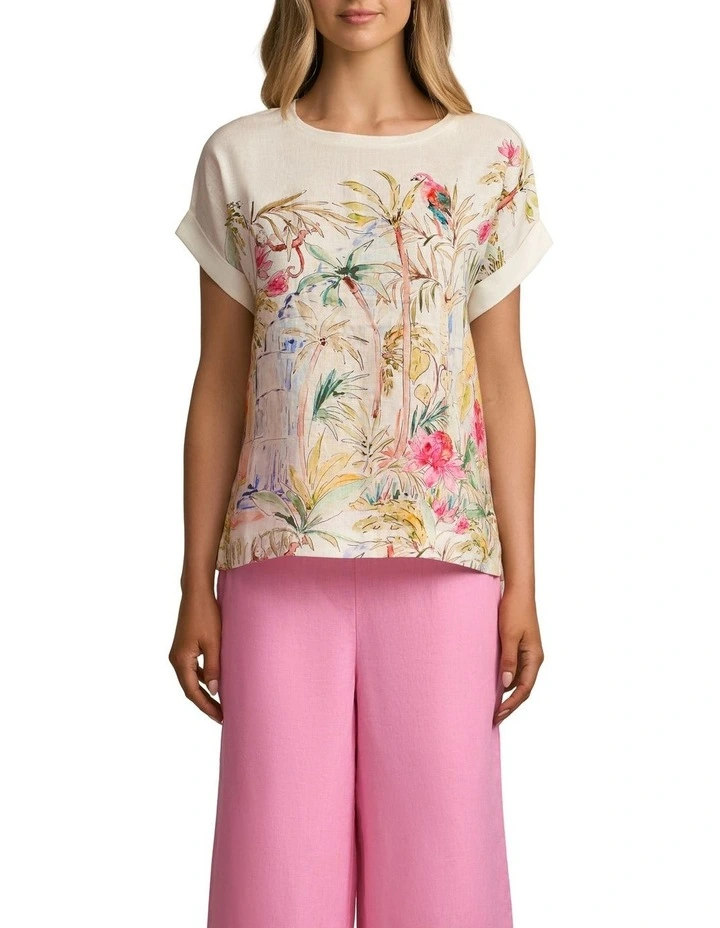 Printed Linen Mix Top in Jungle Print image 1