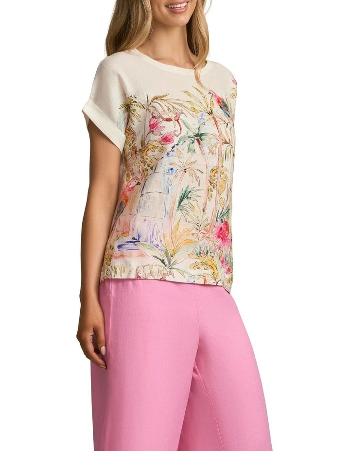 Printed Linen Mix Top in Jungle Print image 3