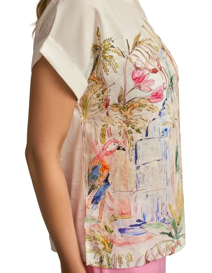 Printed Linen Mix Top in Jungle Print image 4