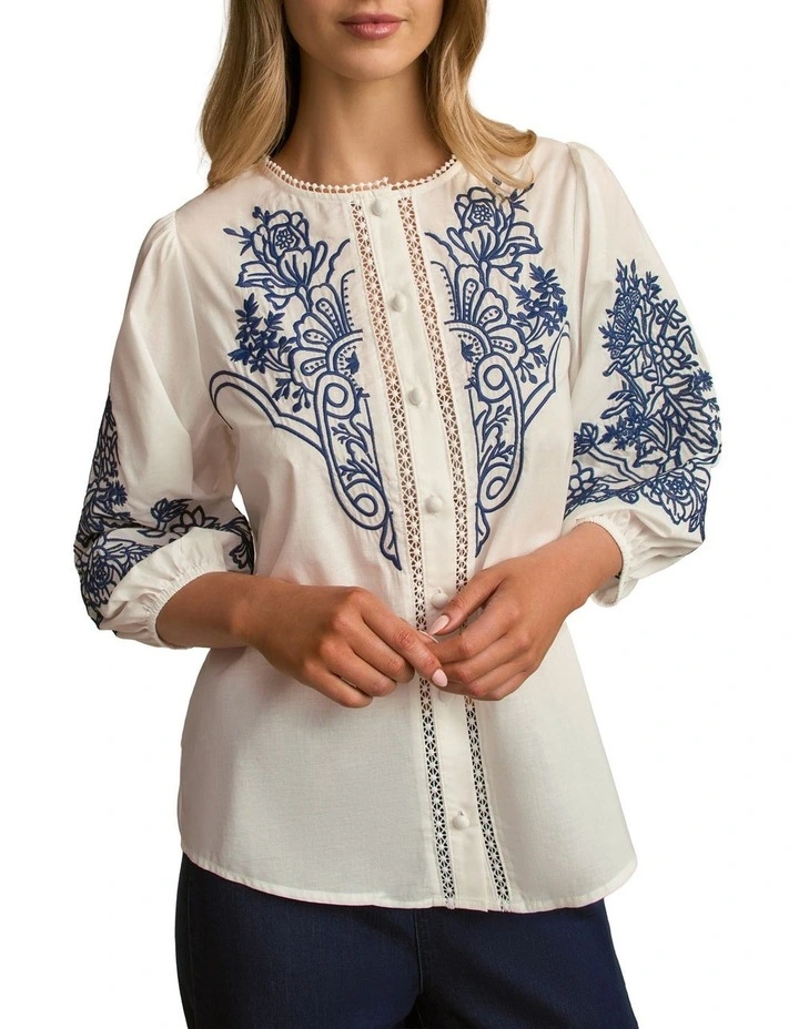 Embroidered Shirt in White image 4