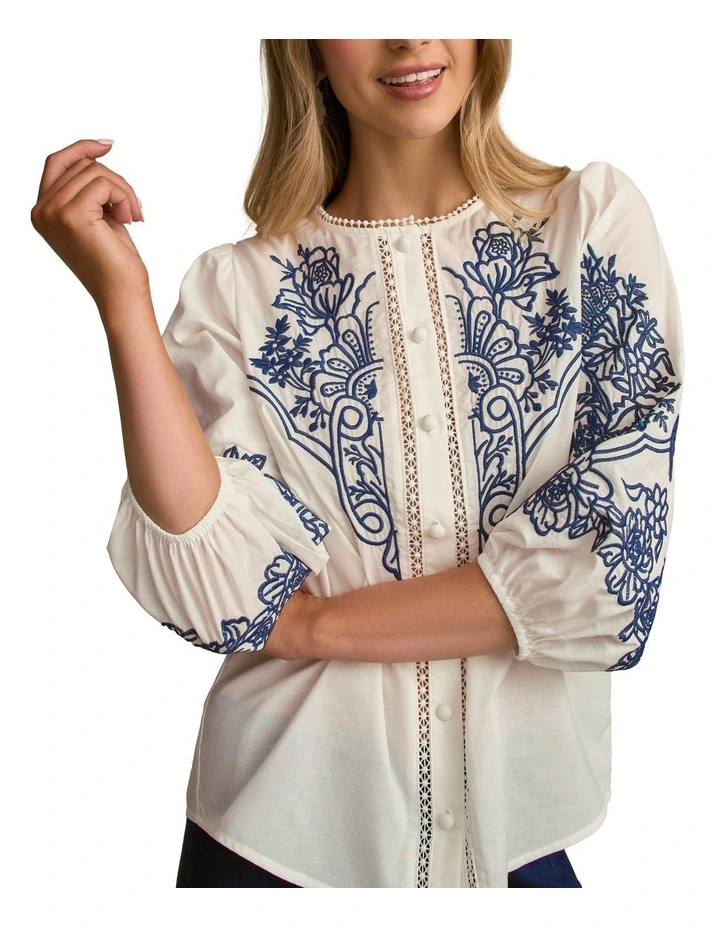 Embroidered Shirt in White image 5