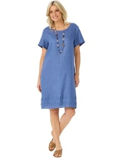 Odette Linen Short Sleeve Ruche Hem Dress
