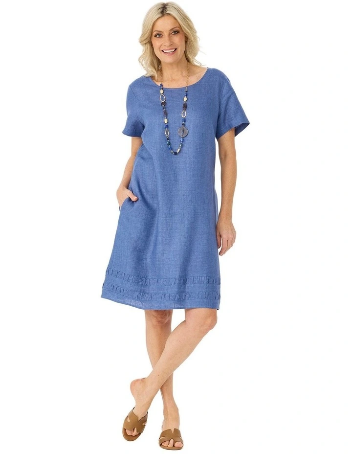 Odette Linen Short Sleeve Ruche Hem Dress image 4