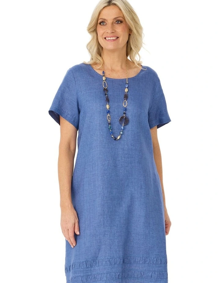 Odette Linen Short Sleeve Ruche Hem Dress image 5