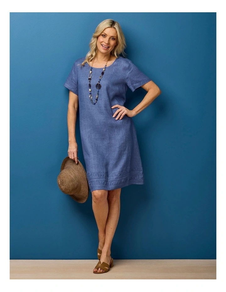 Odette Linen Short Sleeve Ruche Hem Dress image 6