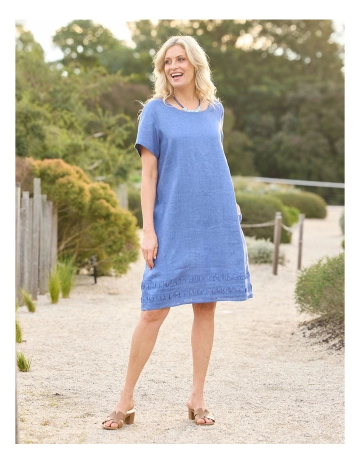 Odette Linen Short Sleeve Ruche Hem Dress image 7