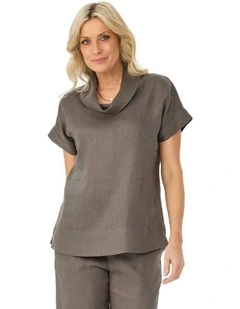 Cologne Linen Cowl Neck Short Sleeve Top
