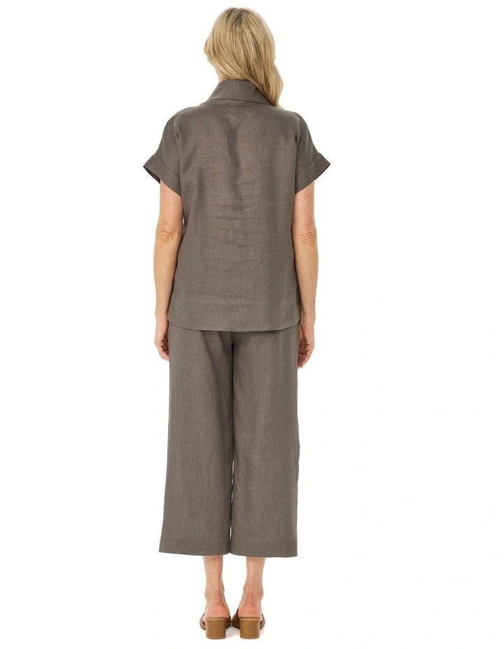 Cologne Linen Cowl Neck Short Sleeve Top image 2