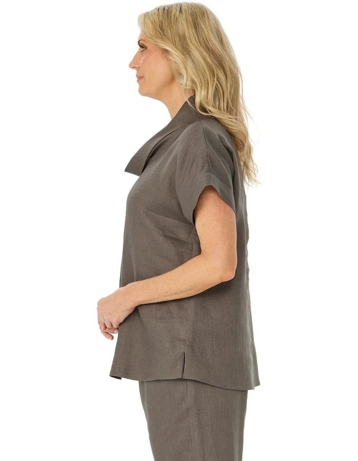 Cologne Linen Cowl Neck Short Sleeve Top image 3