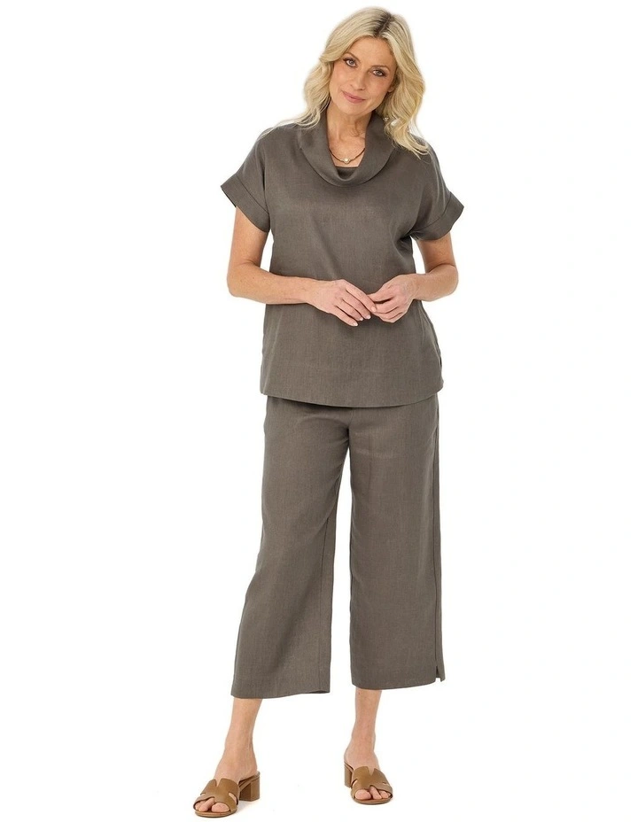 Cologne Linen Cowl Neck Short Sleeve Top image 4