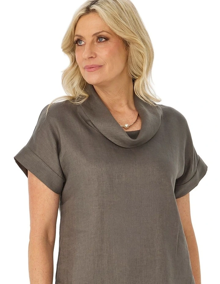 Cologne Linen Cowl Neck Short Sleeve Top image 5