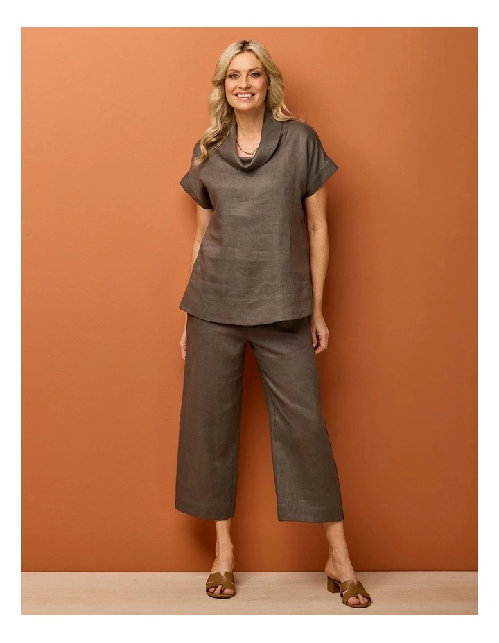 Cologne Linen Cowl Neck Short Sleeve Top image 6
