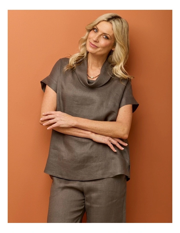 Cologne Linen Cowl Neck Short Sleeve Top image 7