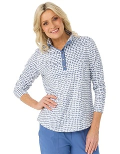Escape Long Sleeve Stud Neck Polo Top