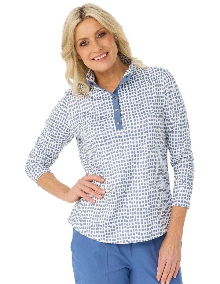 Escape Long Sleeve Stud Neck Polo Top image 1
