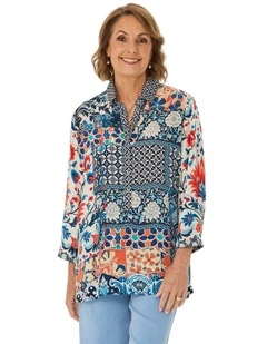 Mosaic 3/4 Sleeve Collared Blouse