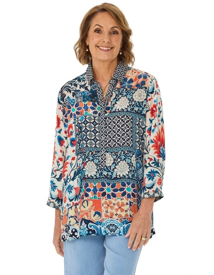 Mosaic 3/4 Sleeve Collared Blouse image 1