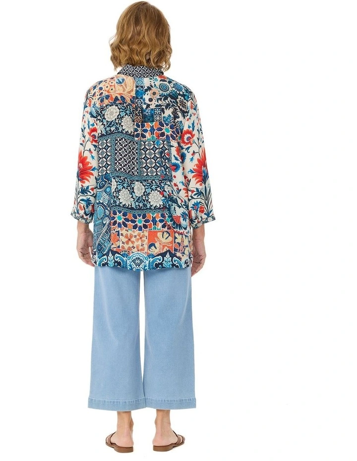 Mosaic 3/4 Sleeve Collared Blouse image 2