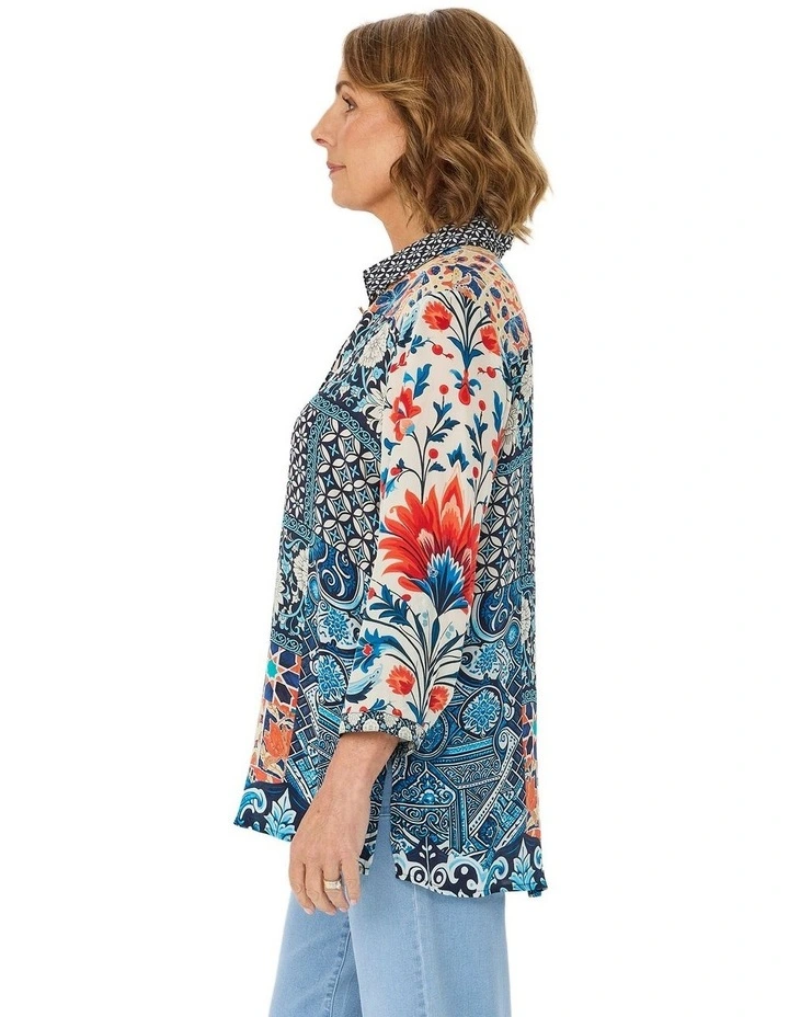 Mosaic 3/4 Sleeve Collared Blouse image 3
