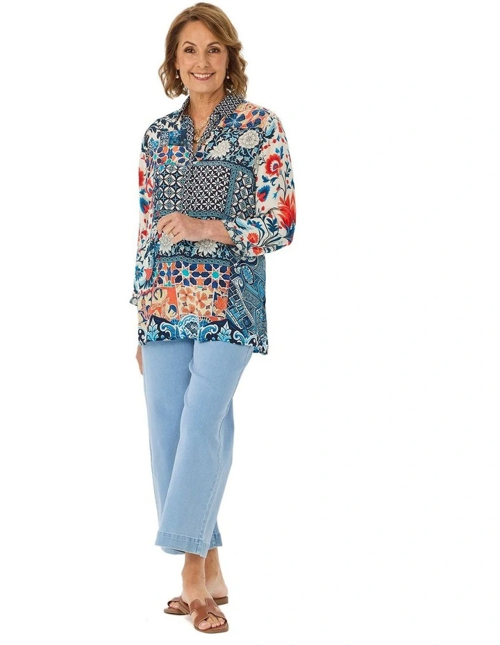Mosaic 3/4 Sleeve Collared Blouse image 4