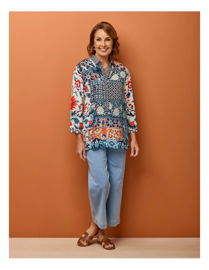 Mosaic 3/4 Sleeve Collared Blouse image 6