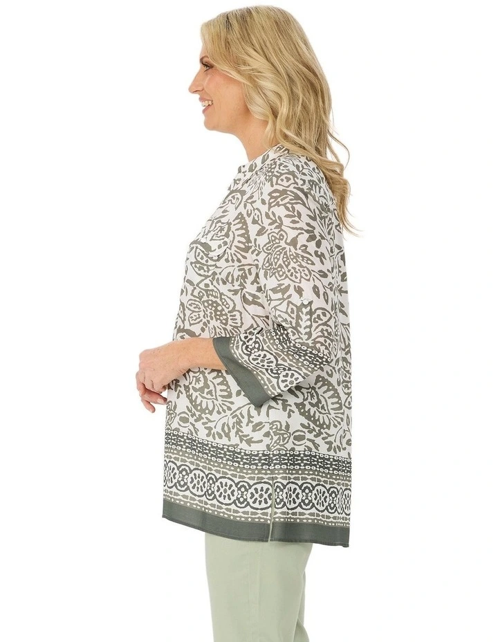 Olivette 3/4 Sleeve Border Blouse image 3